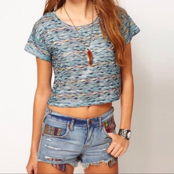 NWOT Free People Colorwave Knit Yarn Crop Top - Picture 1 of 3